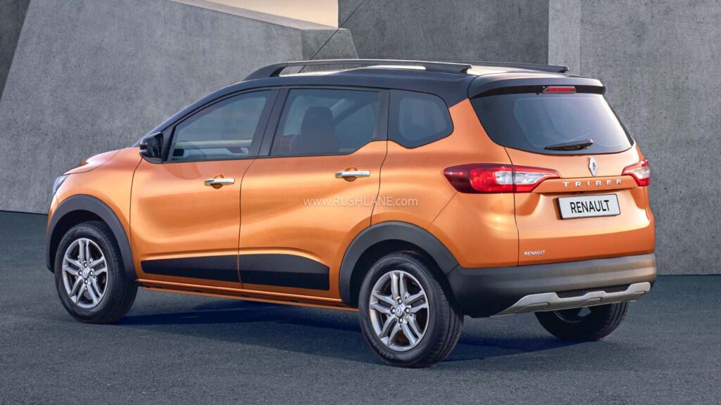 Front angle of the 2025 Renault Triber Facelift featuring redesigned grille, LED DRLs, and alloy wheels.