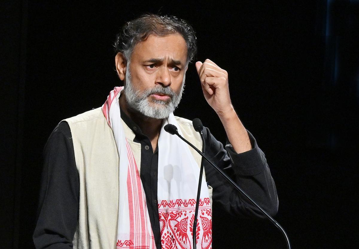 Yogendra Yadav during a media briefing