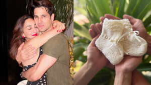 Kiara Advani and Sidharth Malhotra lovingly hold their newborn baby girl in a soft-lit, intimate moment.