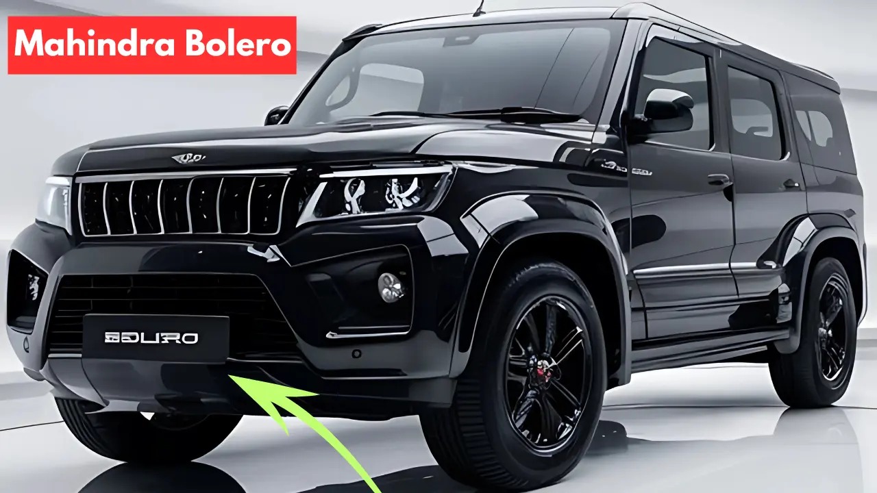 New Mahindra Bolero 2025 with bold front grille, LED DRLs, and muscular SUV design.