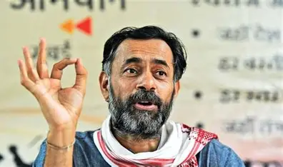 Yogendra Yadav speaking at an event