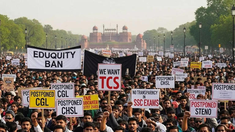 Students rally against SSC 2025 exam mismanagement.