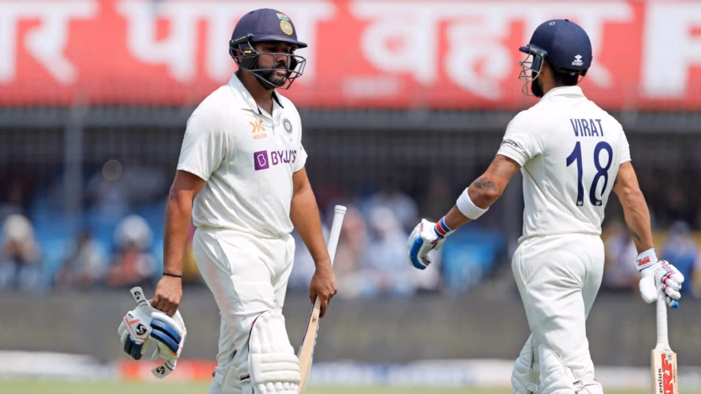 Rohit Sharma and Virat Kohli batting for India in ODI cricket