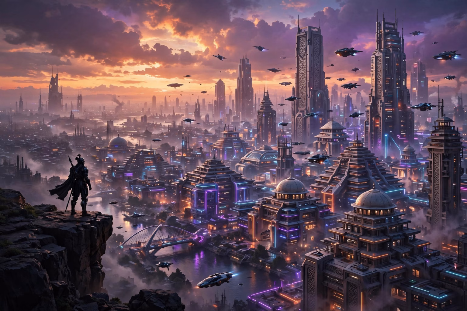 Kalki Part 2 Release Date: Nag Ashwin Confirms 2028 Target, Shoot From October 2026 Futuristic dystopian Indian megacity at dusk with a warrior silhouette overlooking flying vehicles, sci-fi epic concept art