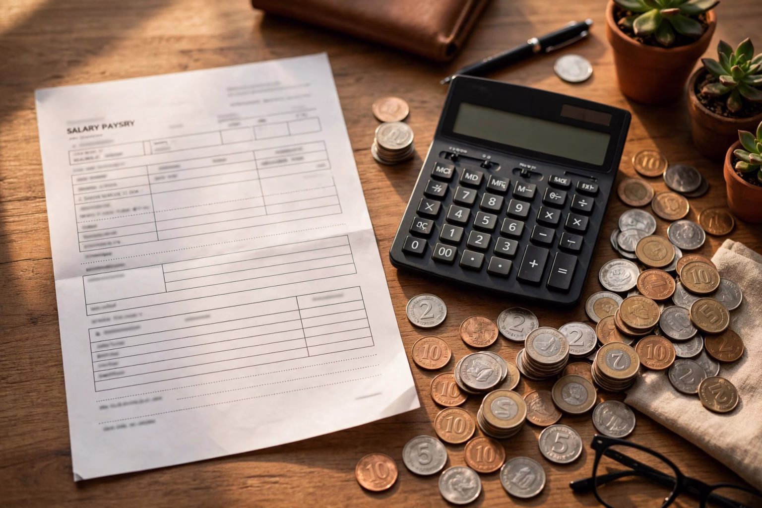 EPFO Wage Ceiling Raised to Rs 25,000: Why Your October Salary Slip May Look Different Indian salary slip and calculator with rupee coins on office desk, personal finance concept art