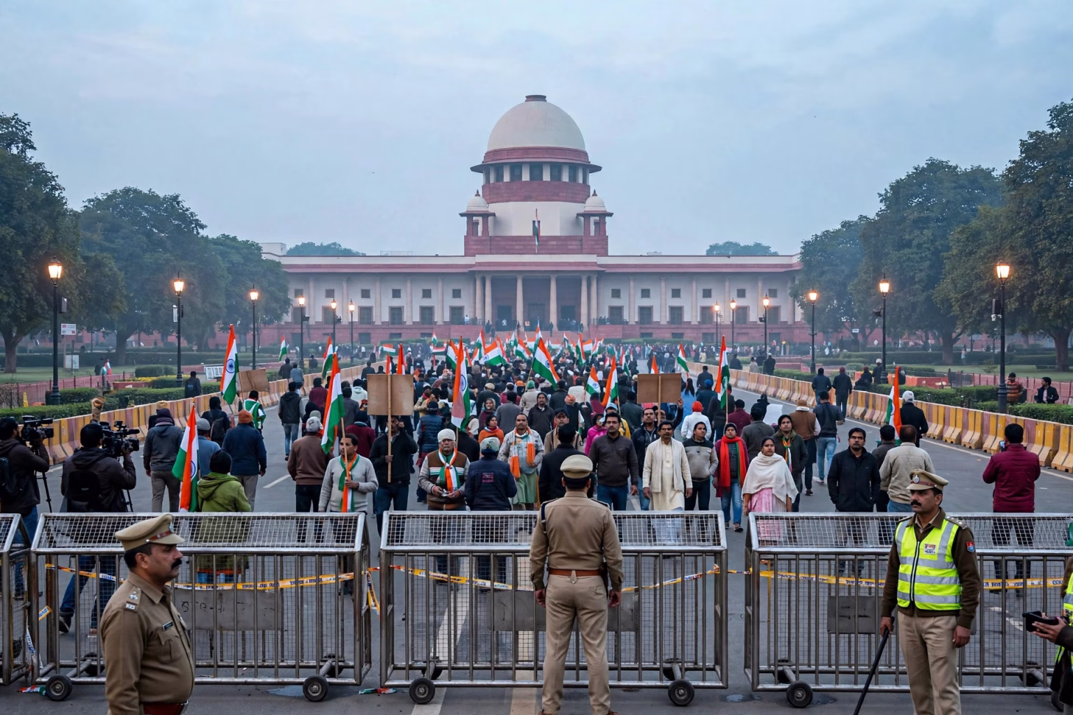 Prime Minister Narendra Modi at a podium during a public event in Chennai with the Indian flag in the background