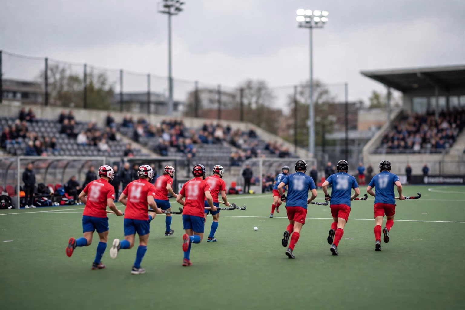 India Thrash China 5-2 in Men’s Asian Champions Trophy Hockey at Jalandhar Field hockey match in action with players in red and blue kits chasing the ball