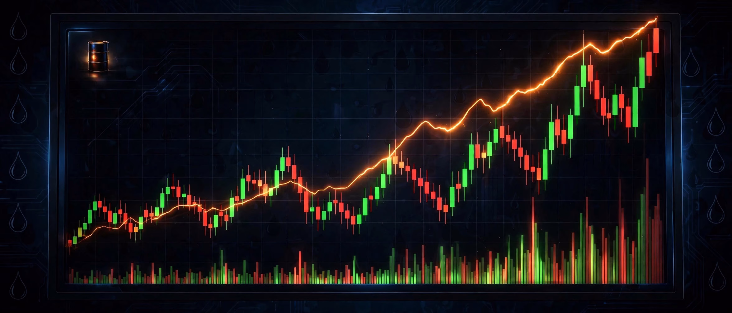 Oil price charts surging past 110 dollars on a financial terminal