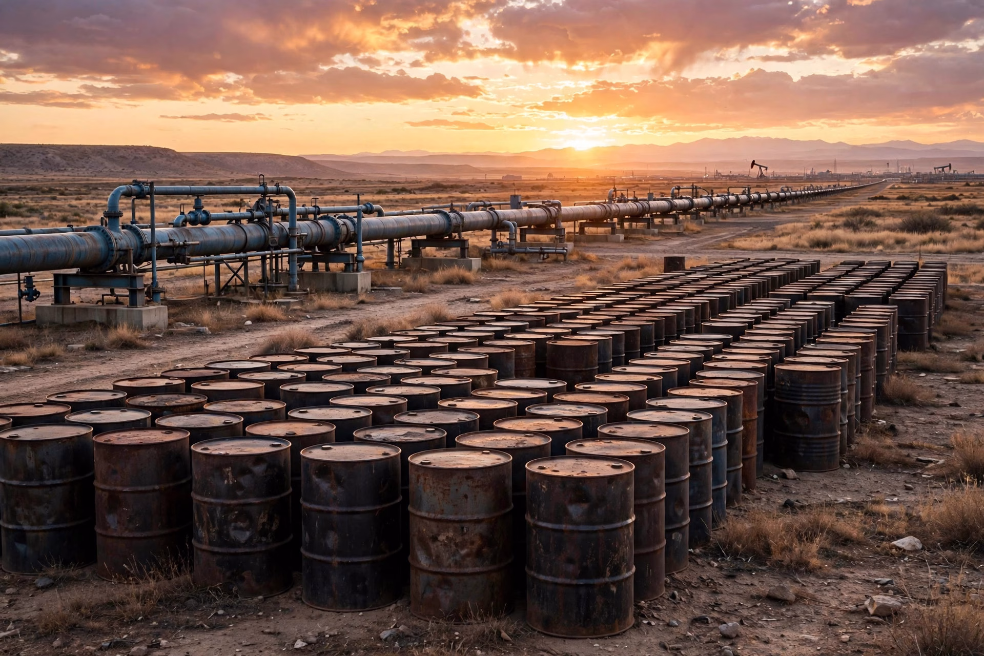 Fuel tanker trucks lined up at a refinery amid global diesel supply concerns