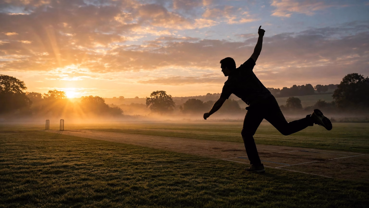 ‘I Am Still at My Peak’: Mohammed Shami Fires Back After New Zealand Tour Snub Wide landscape illustration of a generic fast bowler silhouette in delivery stride on a cricket field at sunrise