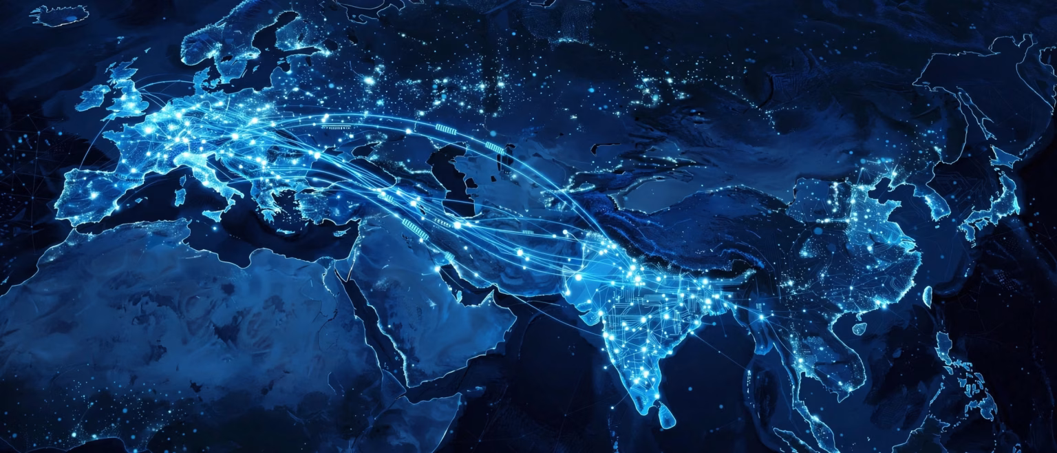 Indian IT Giants Hunt $20-60 Million AI Targets in US and Europe as Outbound M&A Heats Up Global technology deal concept with India and Europe connected by digital network lines