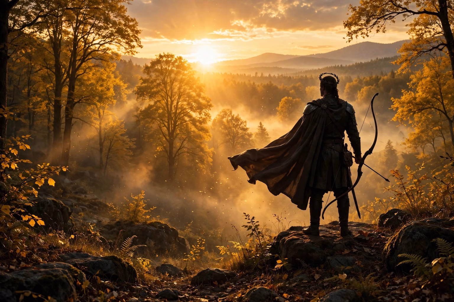 Ramayana Advance Bookings Surge in US After LA Premiere as Global Pre-Sales Cross Rs 25 Crore Epic cinematic scene of a warrior prince with a bow silhouetted in a golden forest