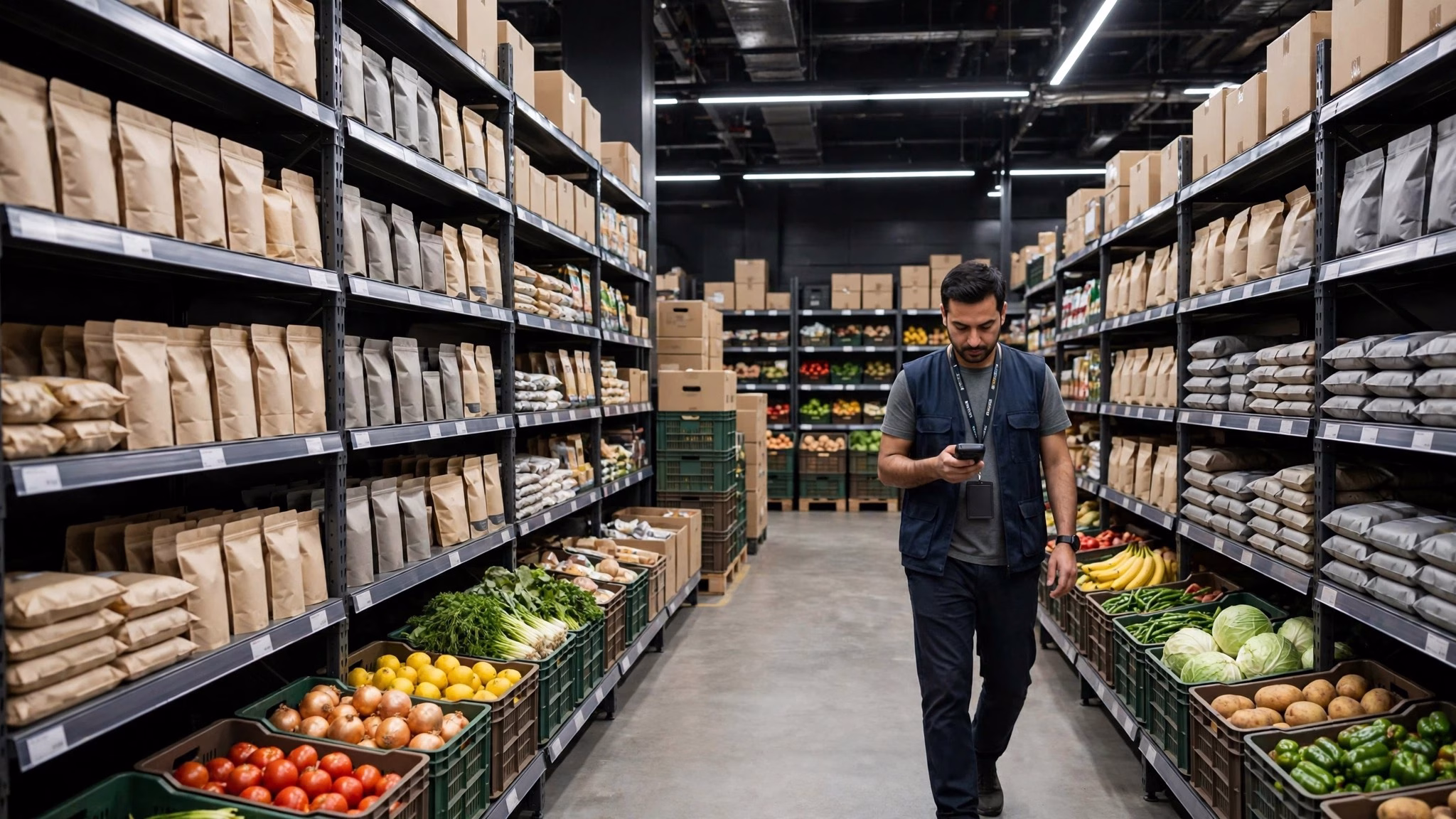 Quick commerce dark store shelves stocked for rapid grocery delivery in India