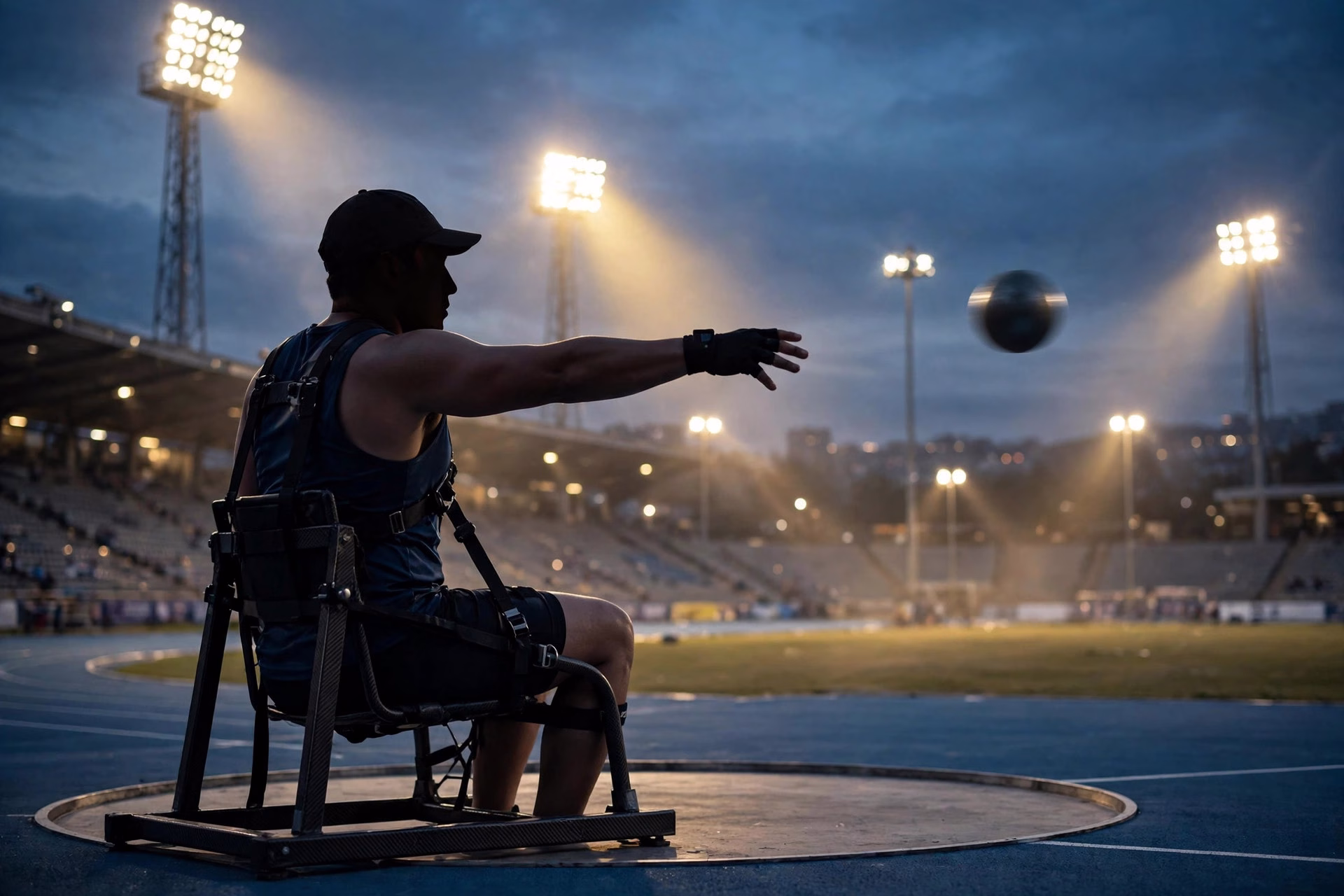 Sachin Khilari throwing shot put with Games record technique at Asian Para Games 2026