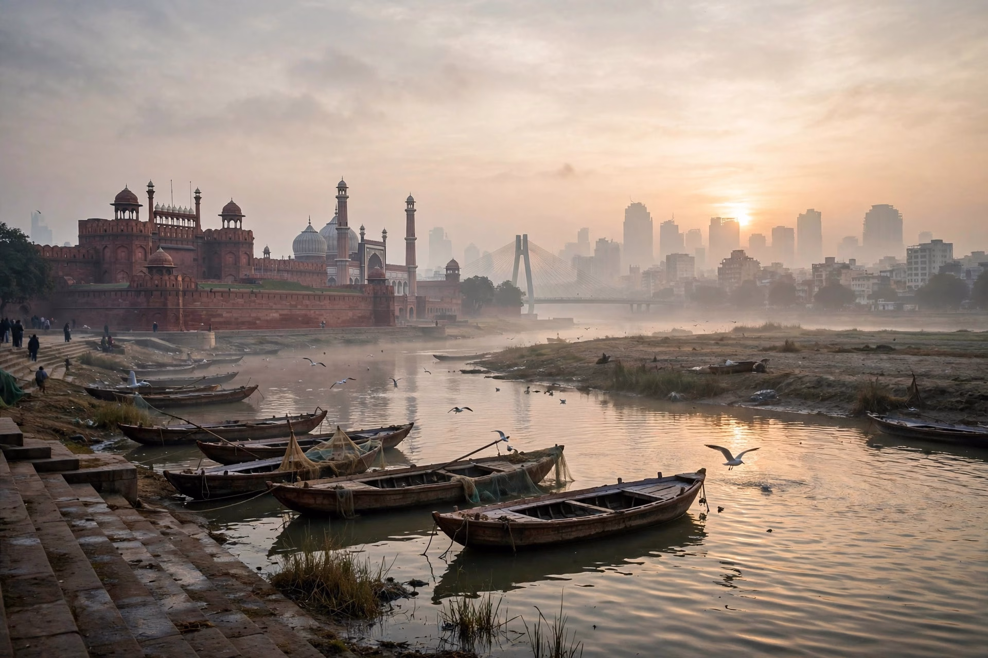 Religious idols and puja materials discarded on the banks of the Yamuna in Delhi