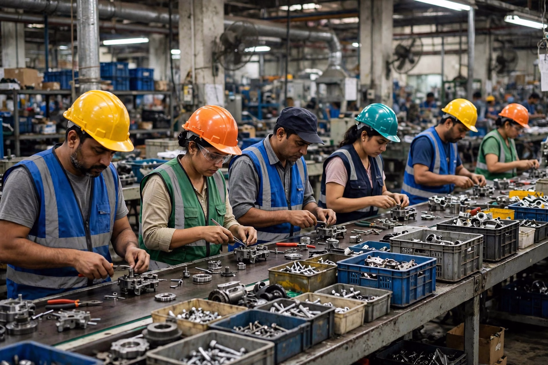 Office workers in an Indian corporate office during a busy workday