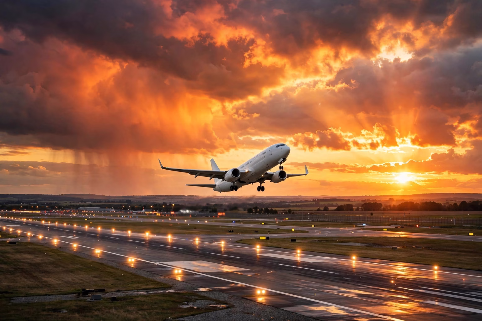 IndiGo Fare Hike From Today: New Fuel Charges Up to Rs 1,300 Domestic, Rs 10,000 Europe Passenger airplane taking off at sunset with glowing sky