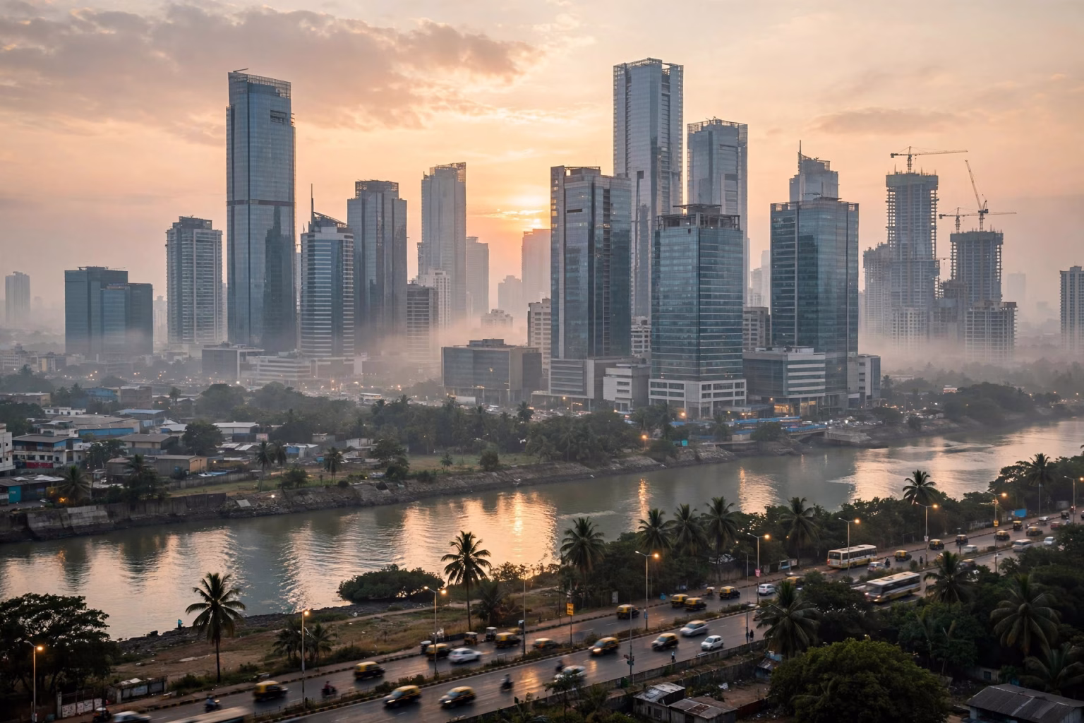 India’s Business Activity Hits Four-Month High in October; Hiring Nearly Stalls, PMI Shows Indian business district skyline representing economic growth and PMI data