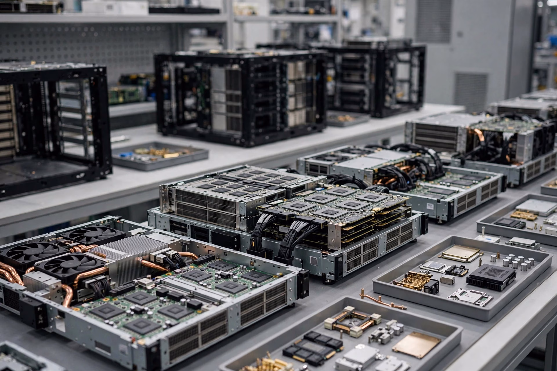 AI server racks in a data centre representing new manufacturing plans