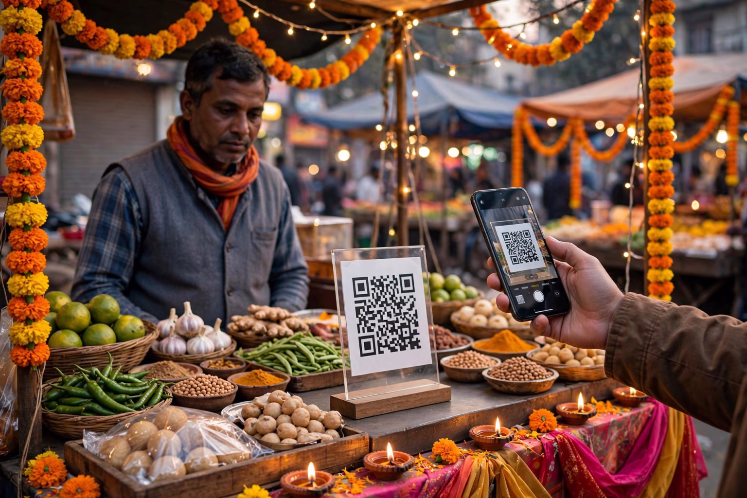 UPI payments on a smartphone at a retail store checkout