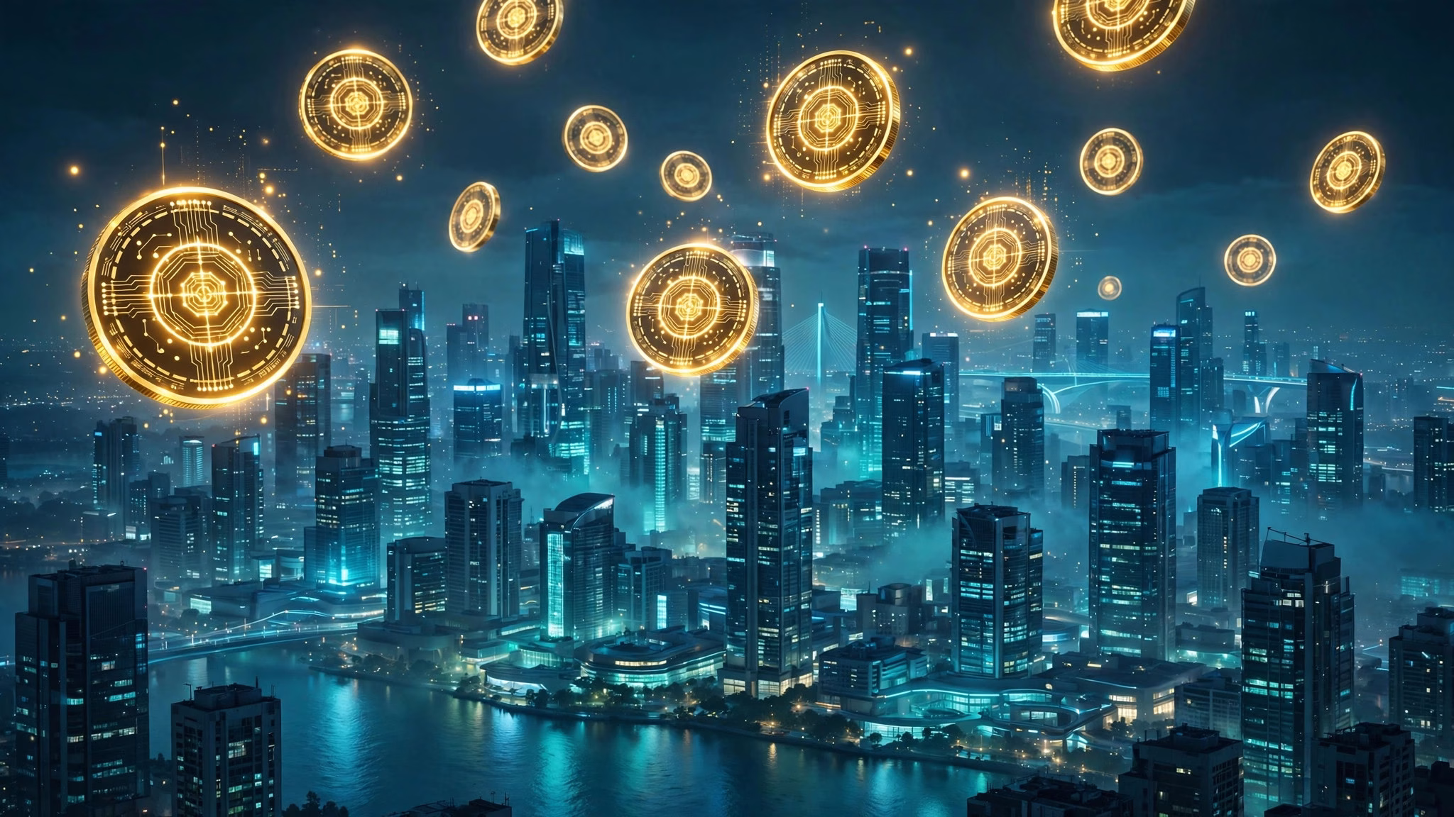 Illustration of tokenized bank deposits moving across the Ethereum blockchain network