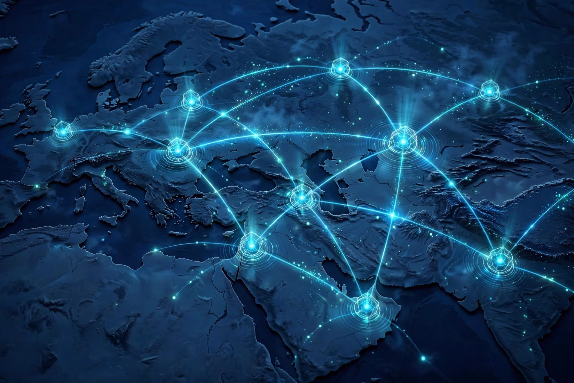 Quantum cryptography concept illustration showing secure key exchange over an optical network